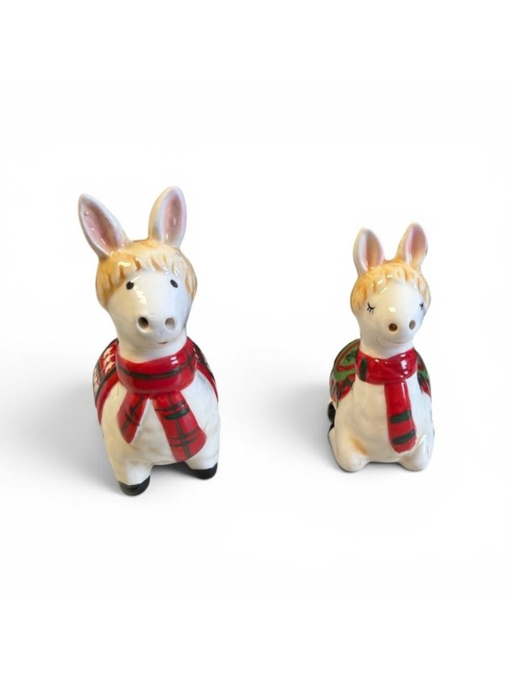 Ceramic Llama Salt & Pepper Shaker Set With Festive Red & Green Holiday Design
